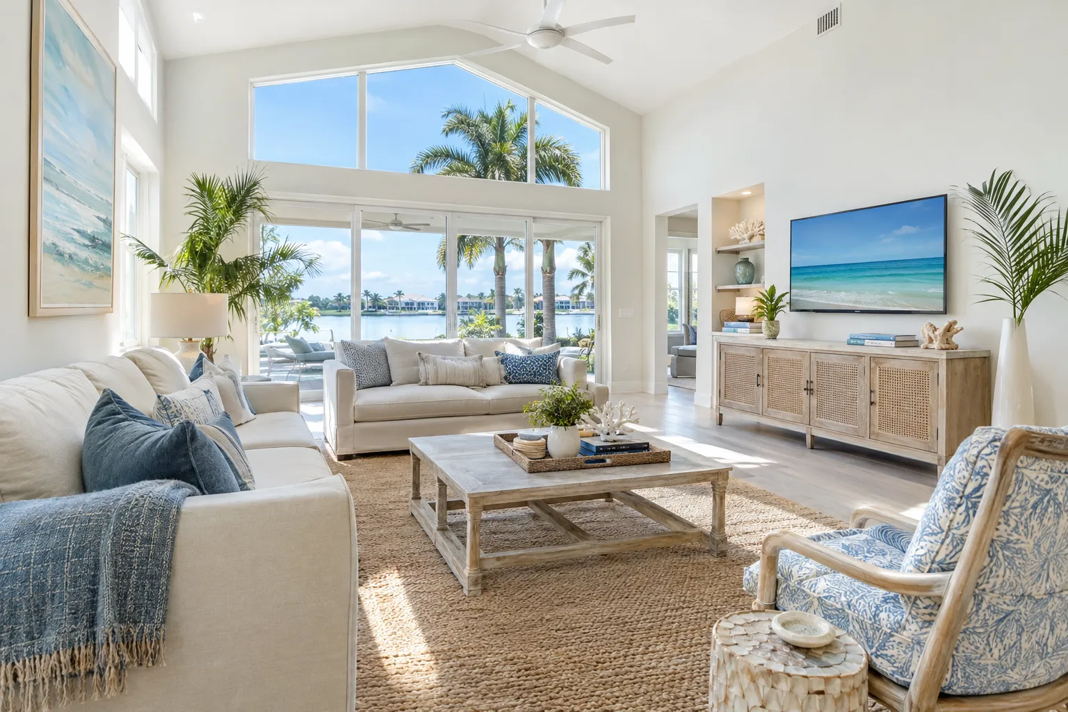 Bright, cool Florida living room with a ceiling air vent